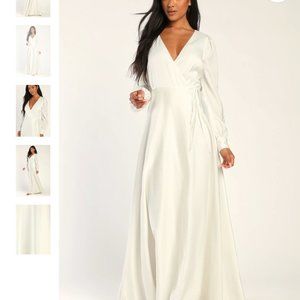 Lulu's Eternal Amore White Long Sleeve Button Cuff Wrap Maxi Dress